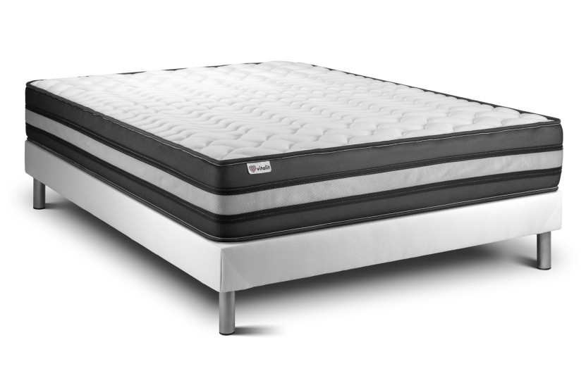 Ensemble Matelas Sommier 180x200 cm - Sommier Blanc (en kit) - Vital Power Zen