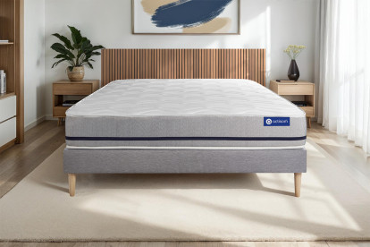 Ensemble Matelas Sommier 90x190 cm - Sommier Gris (en kit) - Actimemo Soft