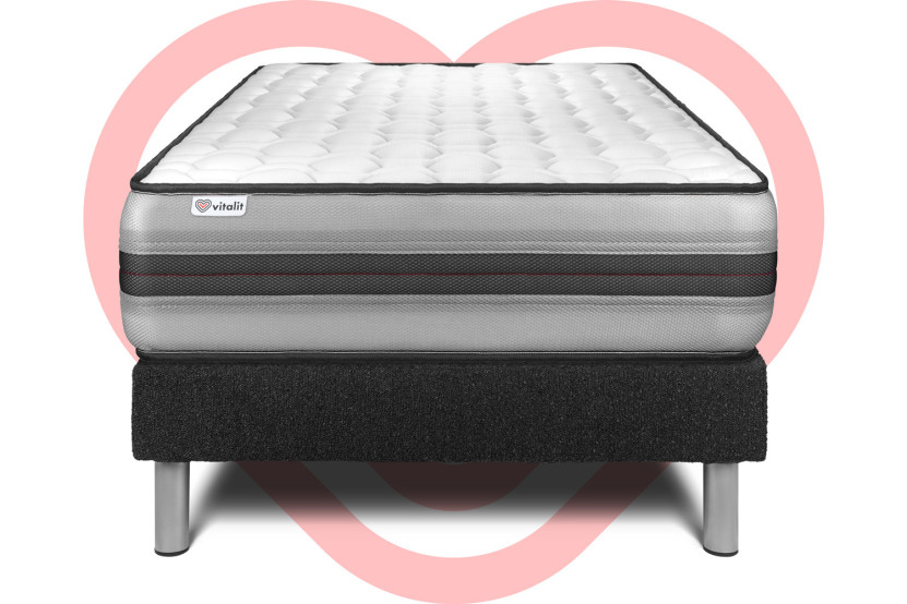 Ensemble Matelas Sommier 120x200 cm - Sommier Noir (en kit) - Vitalpower Recover