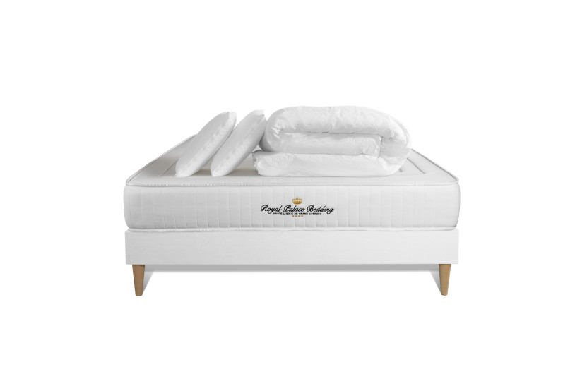 Pack lit complet 140x200 cm - Matelas + Sommier Blanc + 2 oreillers + Couette - Nottingham