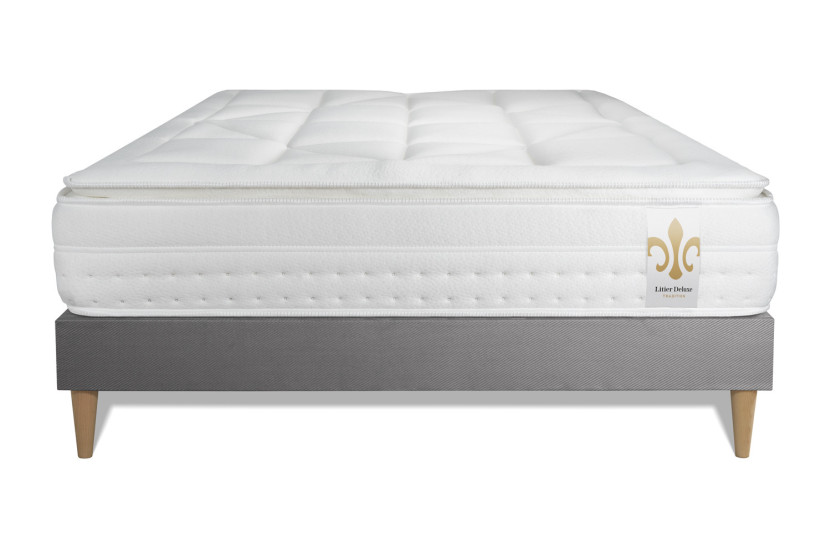 Ensemble Matelas Sommier 180x200 cm - Sommier Gris (en kit) - Vingt-Huit PLUS