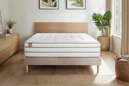 Ensemble Matelas Sommier 90x200 cm - Sommier Beige (déjà monté) - Le Douillet