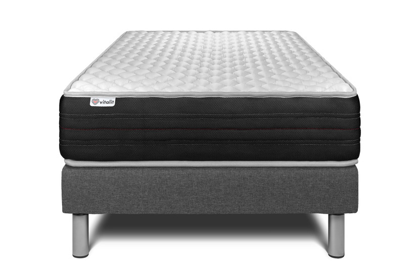 Ensemble Matelas Sommier 90x190 cm - Sommier Gris (en kit) - Vitalmemo One