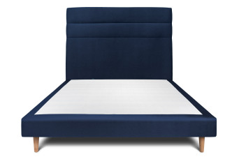 Lit 140x190 cm avec Tête de lit à lignes - Tissu Velours Bleu Océan