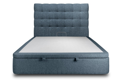 Lit coffre 200x200 cm avec Tête de lit capitonnée - Tissu Bouclette Bleu