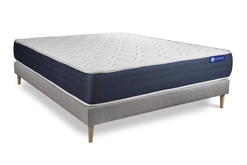 Ensemble Matelas Sommier 120x195 cm - Sommier Gris (en kit) - Actimemo Sleep
