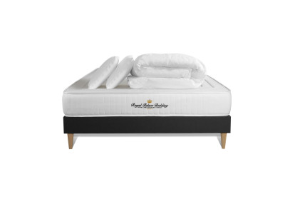 Pack lit complet 200x200 cm - Matelas + Sommier Noir (en kit) + 2 oreillers + Couette - Nottingham