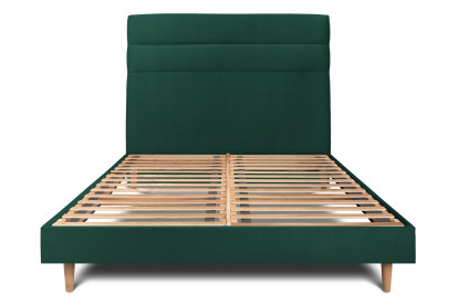 Lit 160x200 cm - Sommier à lattes H29 cm + tête de lit à lignes - Tissu Velours Vert