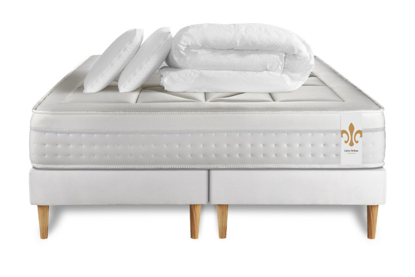 Pack lit complet 160x200 cm - Matelas + 2 Sommiers Blancs + 2 oreillers + Couette - Vingt-Huit
