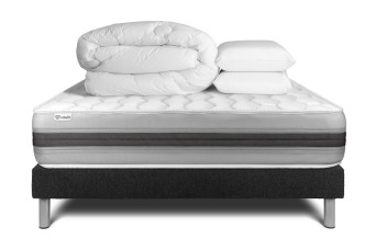 Pack lit complet 200x200 cm - Matelas + Sommier Noir (en kit) + 2 oreillers + Couette - Vitalspring Recover