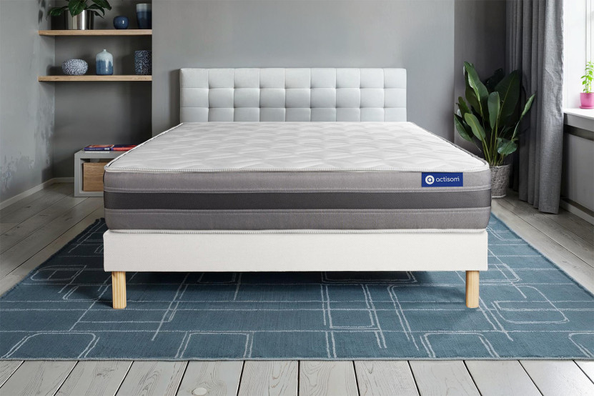 Ensemble Matelas Sommier 120x190 cm - Sommier Blanc (en kit) - Actilatex Relax