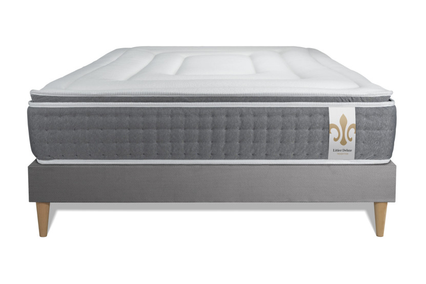 Ensemble Matelas Sommier 160x200 cm - Sommier Gris (déjà monté) - Vingt-Six PLUS