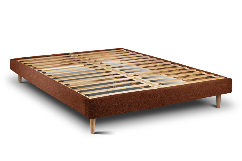 Lit 180x200 cm avec Tête de lit capitonnée - Tissu Bouclette Terracotta