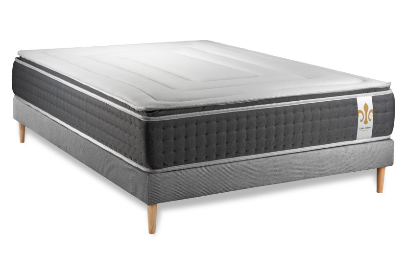 Ensemble Matelas Sommier 140x200 cm - Sommier Gris (en kit) - Vingt-Six PLUS