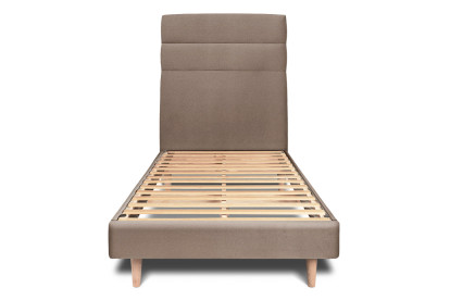 Lit 90x190 cm - Sommier à lattes H29 cm + tête de lit à lignes - Tissu Velours Taupe