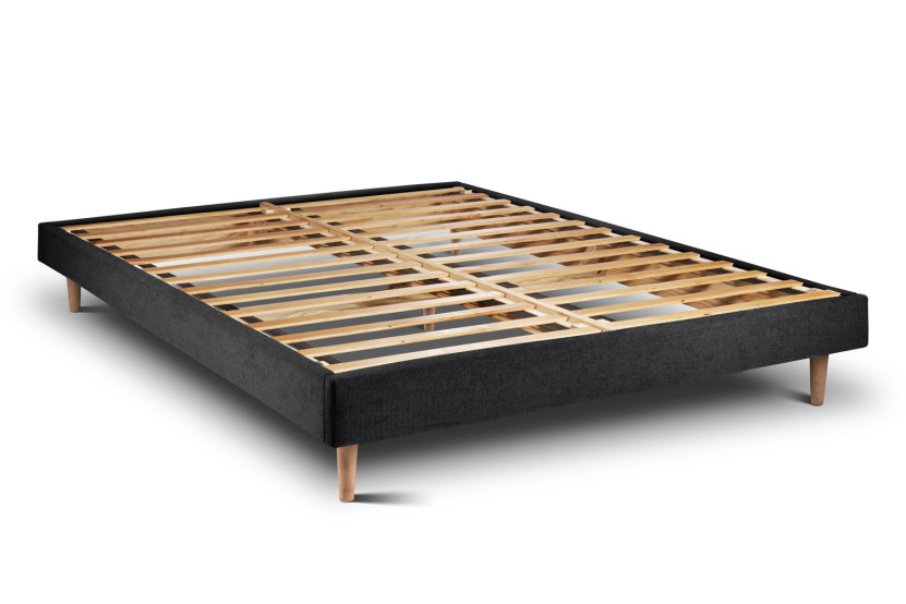 Lit 200x200 cm avec Tête de lit à lignes - Tissu Toile natté Noir