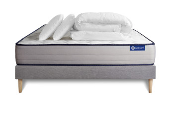 Pack lit complet 180x200 cm - Matelas + Sommier Gris (en kit) + 2 oreillers + Couette - Actilatex Form