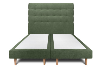 Lit 2x80x200 cm avec Tête de lit capitonnée - Tissu Toile natté Vert Kaki