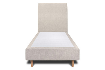 Lit 90x200 cm avec Tête de lit tapissée - Tissu Toile natté Beige Clair