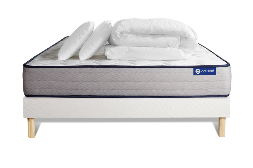 Pack lit complet 140x190 cm - Matelas + Sommier Blanc (en kit) + 2 oreillers + Couette - Actiflex Form