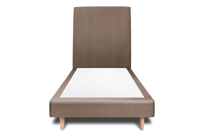 Lit 90x190 cm avec Tête de lit tapissée - Tissu Velours Taupe