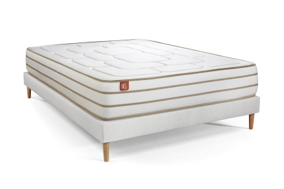 Pack lit complet 140x190 cm - Matelas + Sommier Blanc + 2 oreillers + Couette - Le Douillet