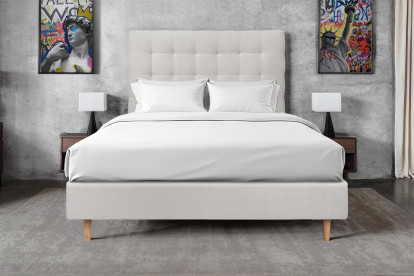 Lit 150x200 cm - Sommier tapissier H35 cm + tête de lit capitonnée - Tissu Velours Gris Clair