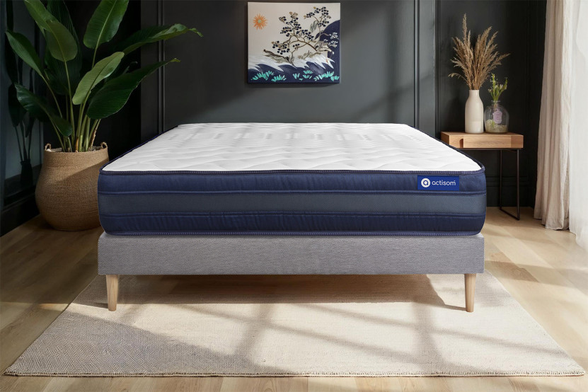 Ensemble Matelas Sommier 120x200 cm - Sommier Gris (en kit) - Actilatex Tech
