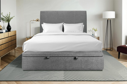 Lit coffre 180x200 cm avec Tête de lit tapissée - Tissu Toile natté Gris Anthracite
