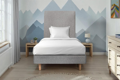 Lit 90x200 cm - Sommier tapissier H29 cm + tête de lit tapissée - Tissu Bouclette Gris