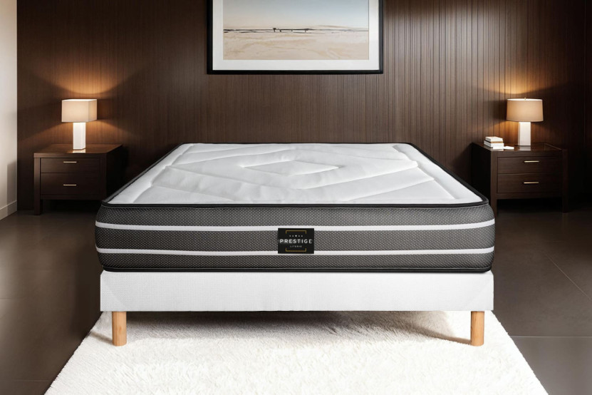 Ensemble Matelas Sommier 140x200 cm - Sommier Blanc (déjà monté) - Exclusive