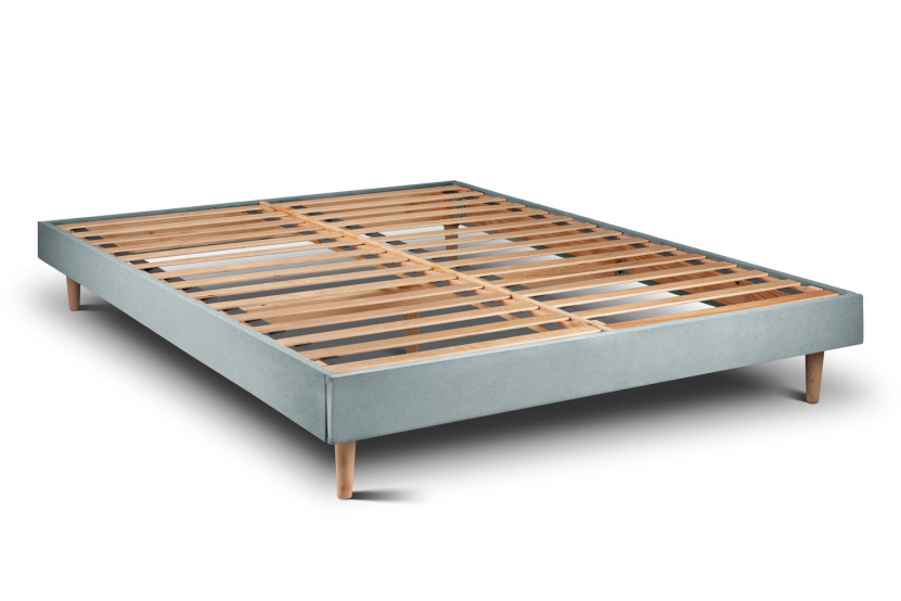 Lit 150x200 cm avec Tête de lit capitonnée - Tissu Velours Gris Bleuté