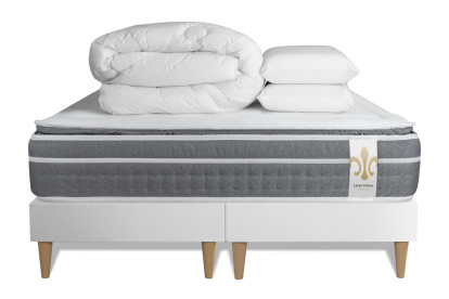 Pack lit complet 180x200 cm - Matelas + 2 Sommiers Blancs + 2 oreillers + Couette - Trente PLUS