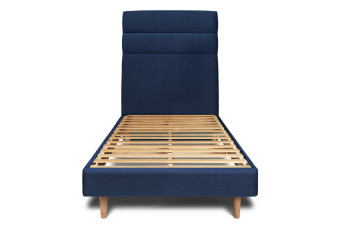 Lit 90x200 cm avec Tête de lit à lignes - Tissu Velours Bleu Océan