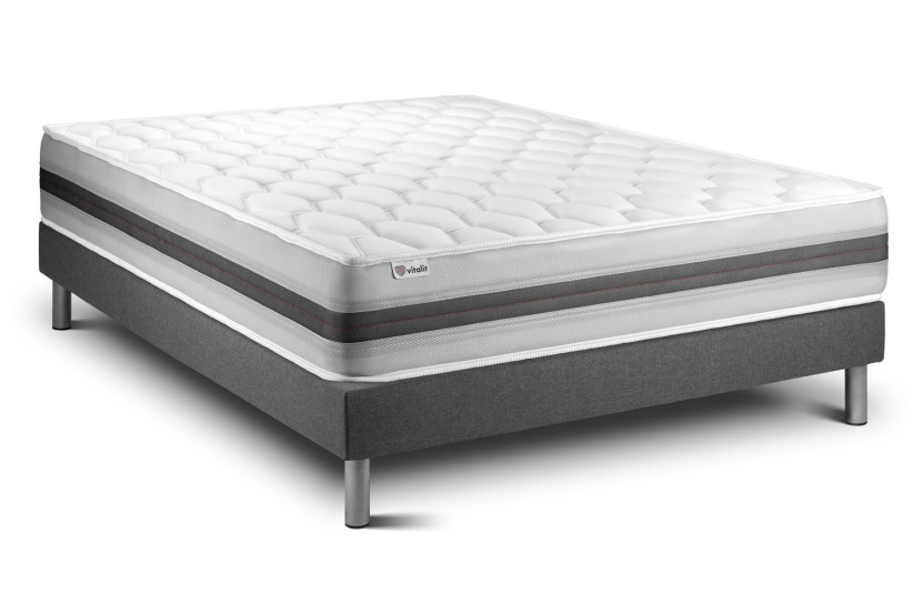 Ensemble Matelas Sommier 140x200 cm - Sommier Gris (en kit) - Vitalspring Recover