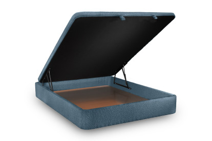 Lit coffre 200x200 cm avec Tête de lit capitonnée - Tissu Bouclette Bleu