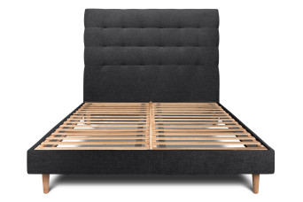 Lit 140x200 cm avec Tête de lit capitonnée - Tissu Toile natté Noir