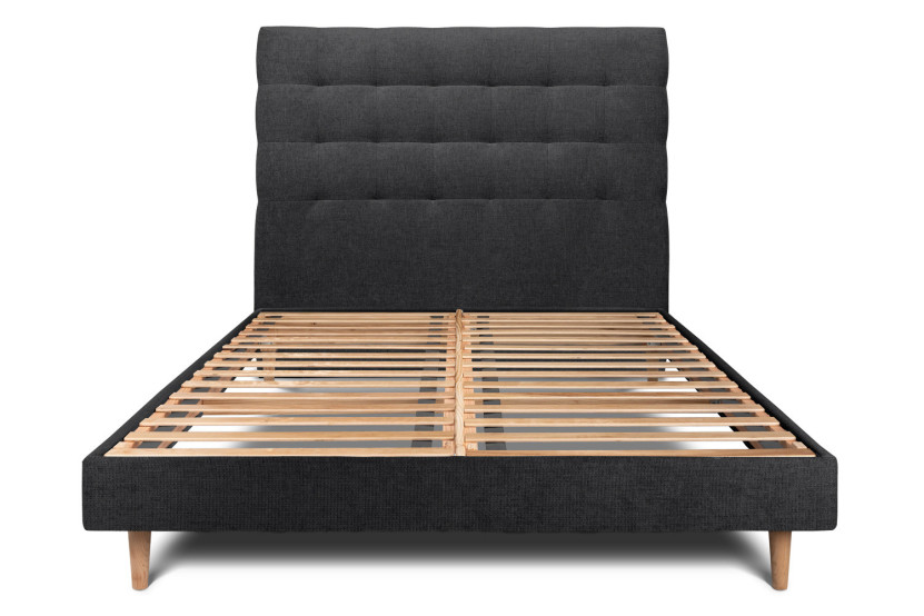 Lit 140x200 cm avec Tête de lit capitonnée - Tissu Toile natté Noir