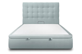 Lit coffre 200x200 cm avec Tête de lit capitonnée - Tissu Velours Gris Bleuté