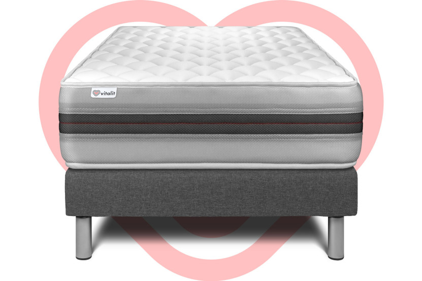 Ensemble Matelas Sommier 120x200 cm - Sommier Gris (en kit) - Vitalmemo Back
