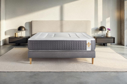 Ensemble Matelas Sommier 140x190 cm - Sommier Gris (déjà monté) - Vingt-Six