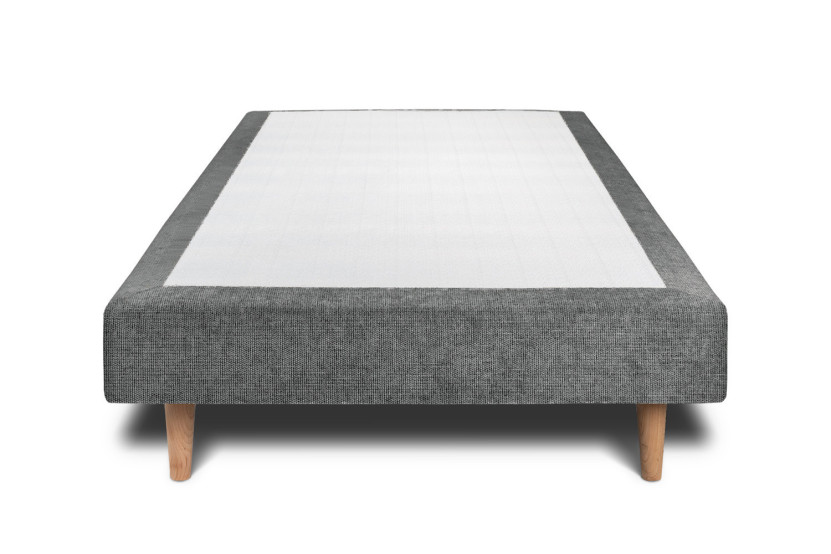 Lit 90x190 cm avec Tête de lit tapissée - Tissu Toile natté Gris Anthracite