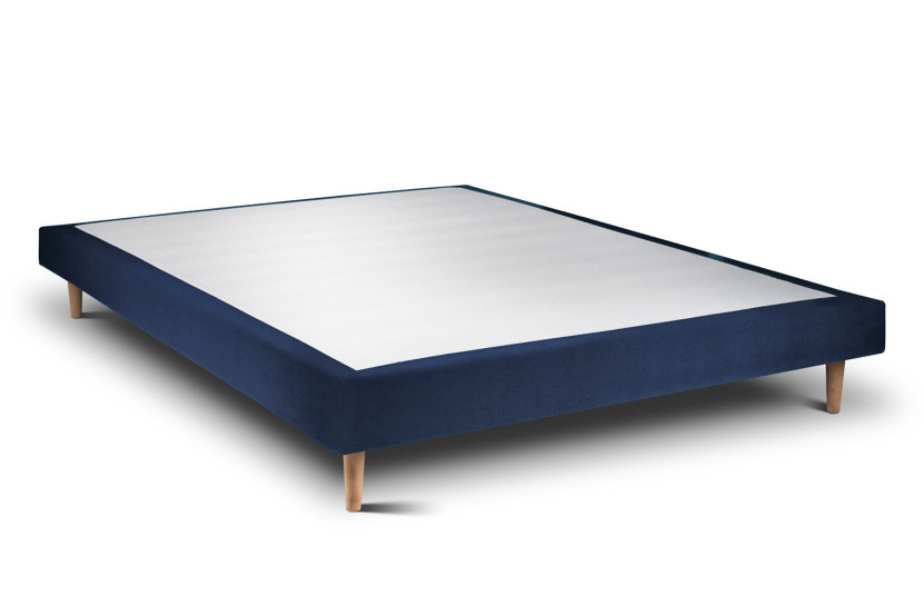 Lit 135x190 cm avec Tête de lit à lignes - Tissu Velours Bleu Océan