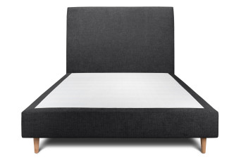 Lit 150x190 cm avec Tête de lit tapissée - Tissu Toile natté Noir Lit 150x190 cm avec Tête de lit tapissée - Tissu Toile natté Noir