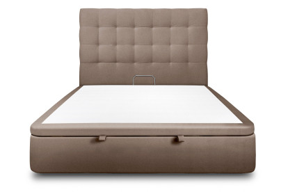 Lit coffre 140x200 cm avec Tête de lit capitonnée - Tissu Velours Taupe