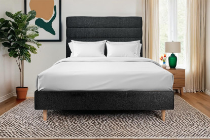 Tête de lit 200 cm Lignes - Tissu Bouclette Noir