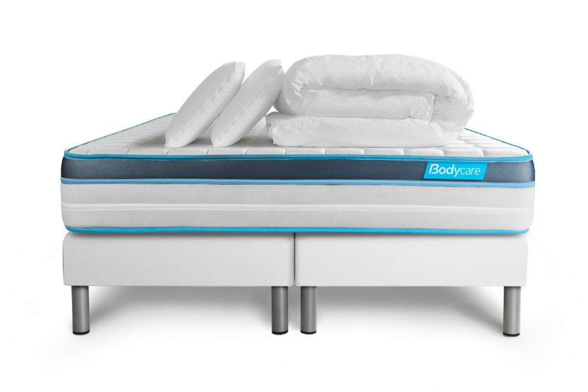 Pack lit complet 160x200 cm - Matelas + 2 Sommiers Blancs + 2 oreillers + Couette - Perform
