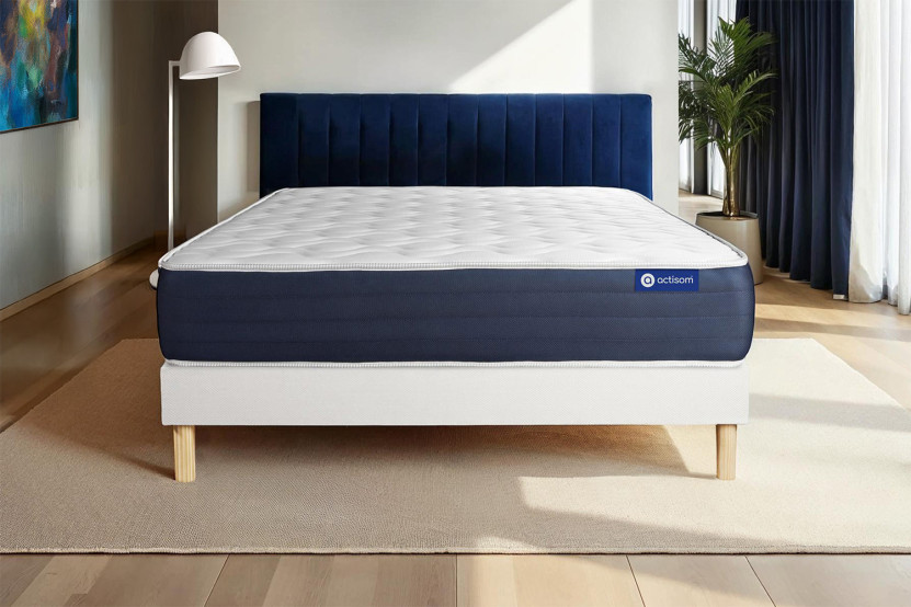 Ensemble Matelas Sommier 160x220 cm - Sommier Blanc (en kit) - Actilatex Sleep