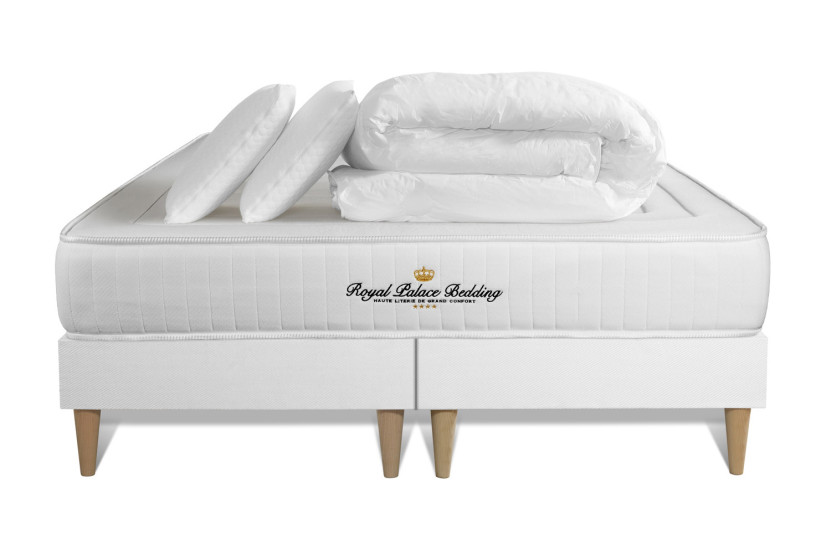Pack lit complet 180x200 cm - Matelas + 2 Sommiers Blancs + 2 oreillers + Couette - Nottingham