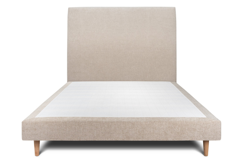 Lit 140x200 cm avec Tête de lit tapissée - Tissu Toile natté Beige Brun